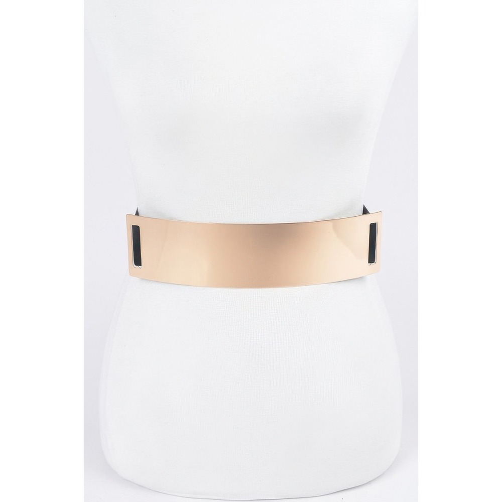 Womens Rose Gold Wide Elastic Band Fashion Belt Metallic Waist Cinch‎